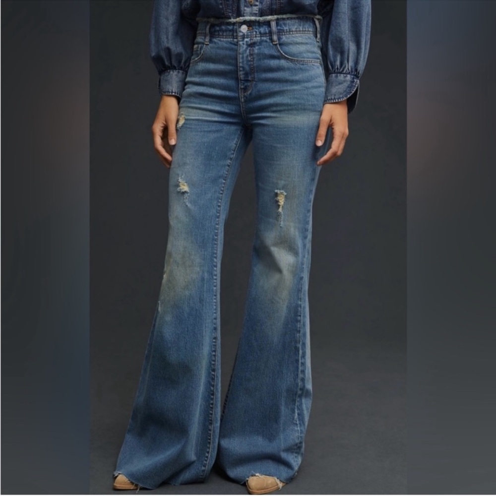 Pilcro Medium Blue High-Rise Flare Jeans - Picture 2 of 6